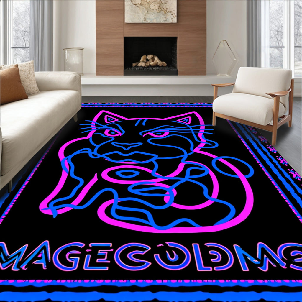 Neon Pink Blue Feline Abstract Border Rug