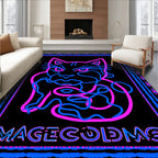 Neon Pink Blue Feline Abstract Border Rug