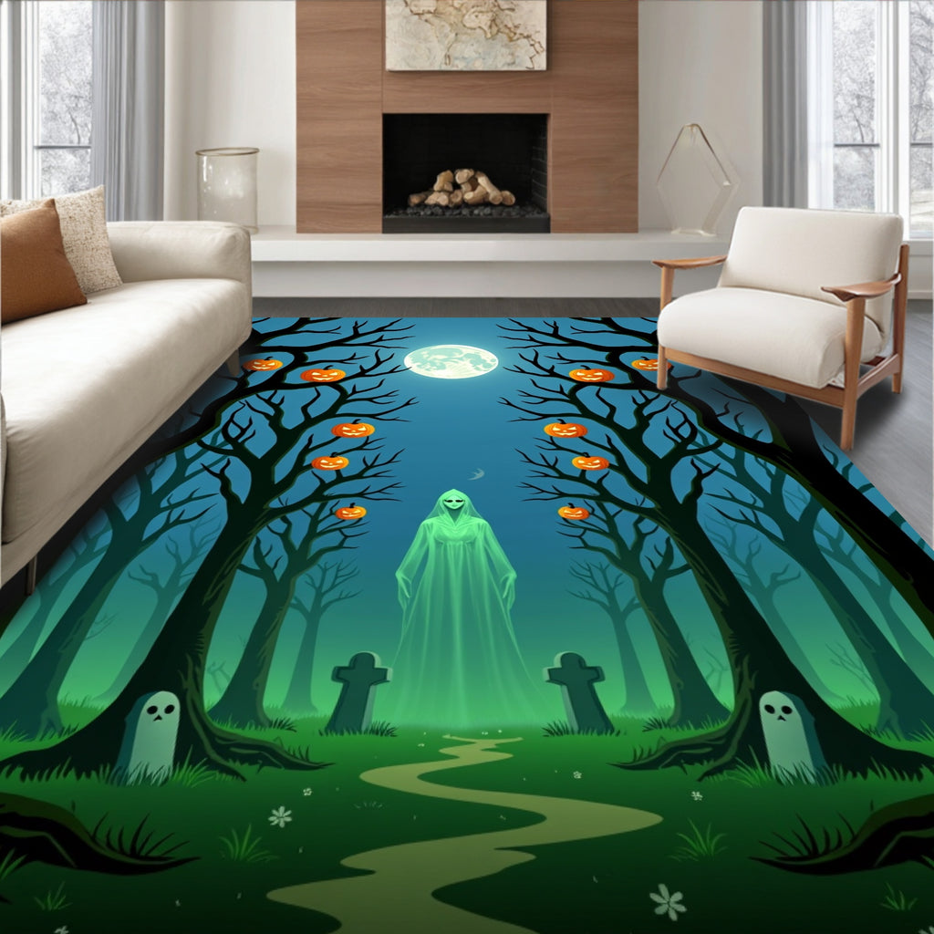 Spooky Ghostly Halloween Forest Moonlit Scene Rug
