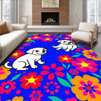 Cute Puppies Among Bright Floral Bloom Rug