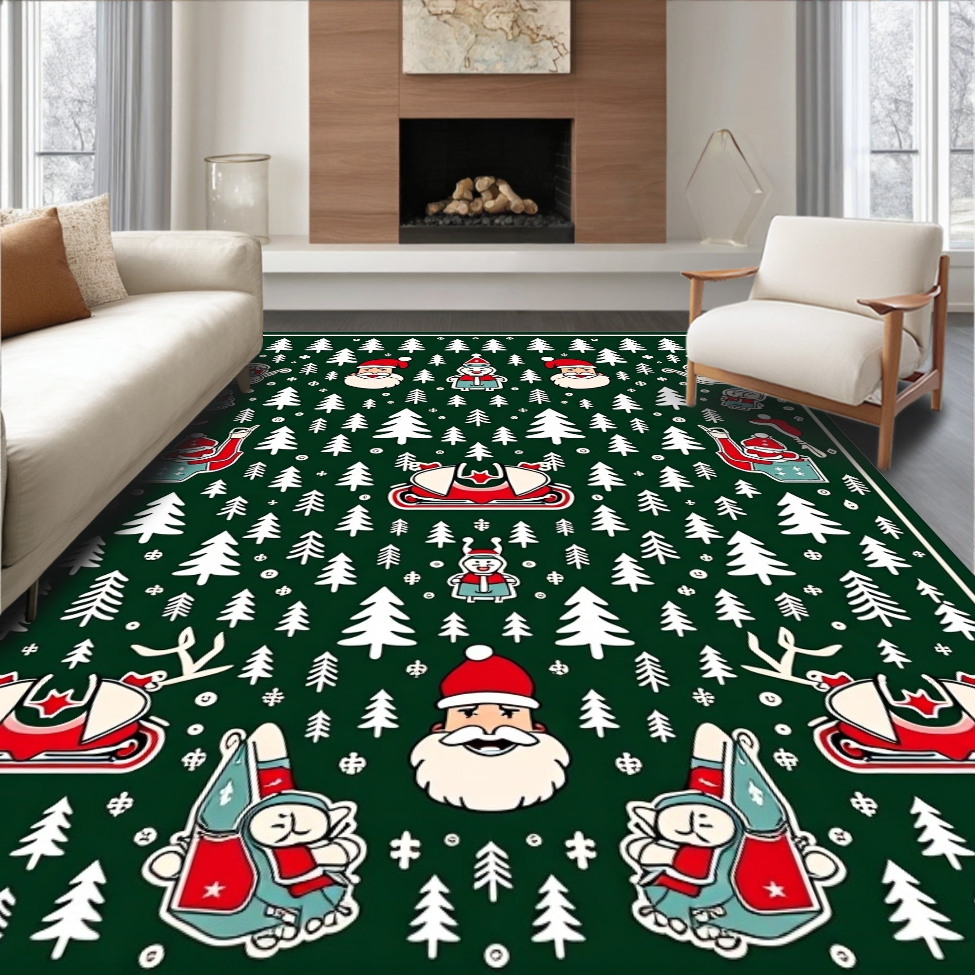 Festive Green Christmas Icon Collage Rug