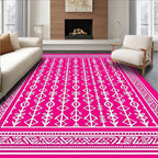Bright Pink White Tribal Geometric Rug