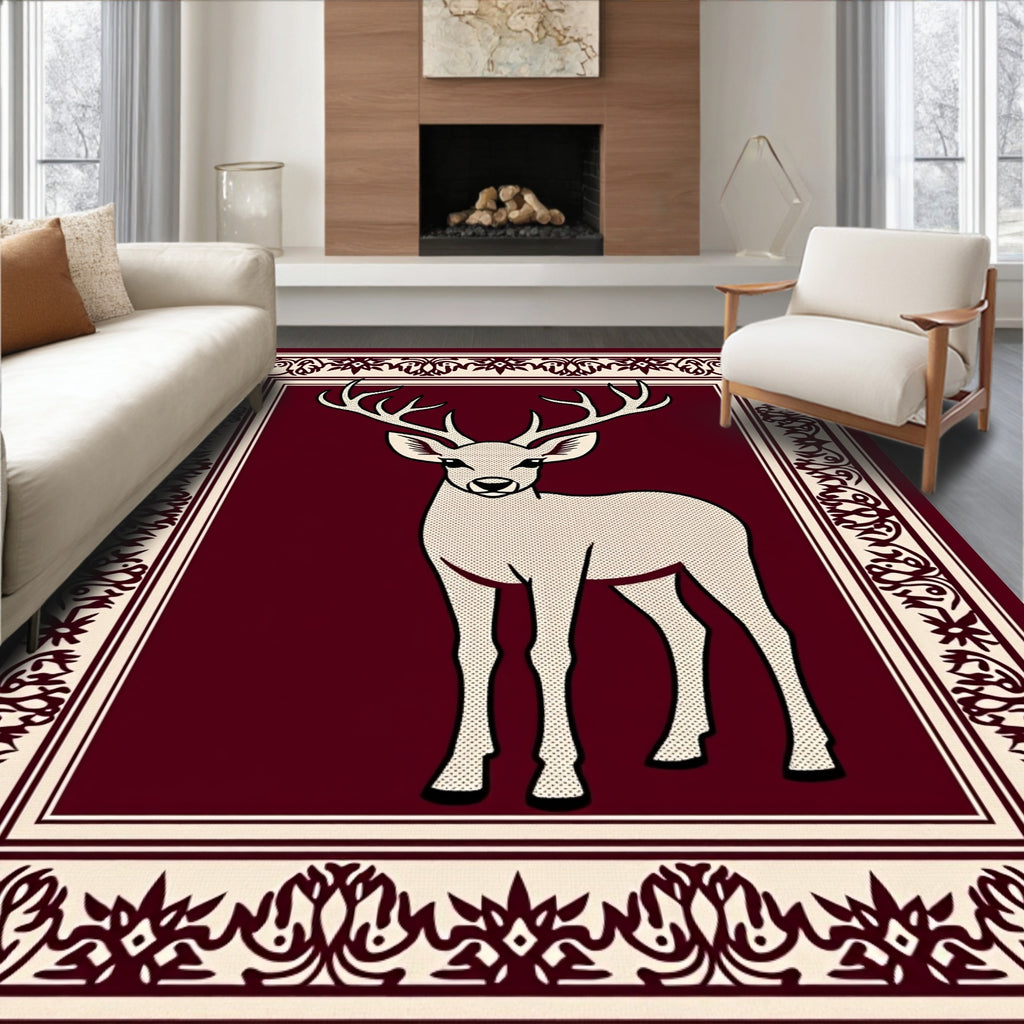 Reticulated Deer Bordered Jewel Tone Rug