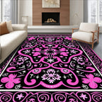 Bold Hot Pink Floral Swirl Border Rug