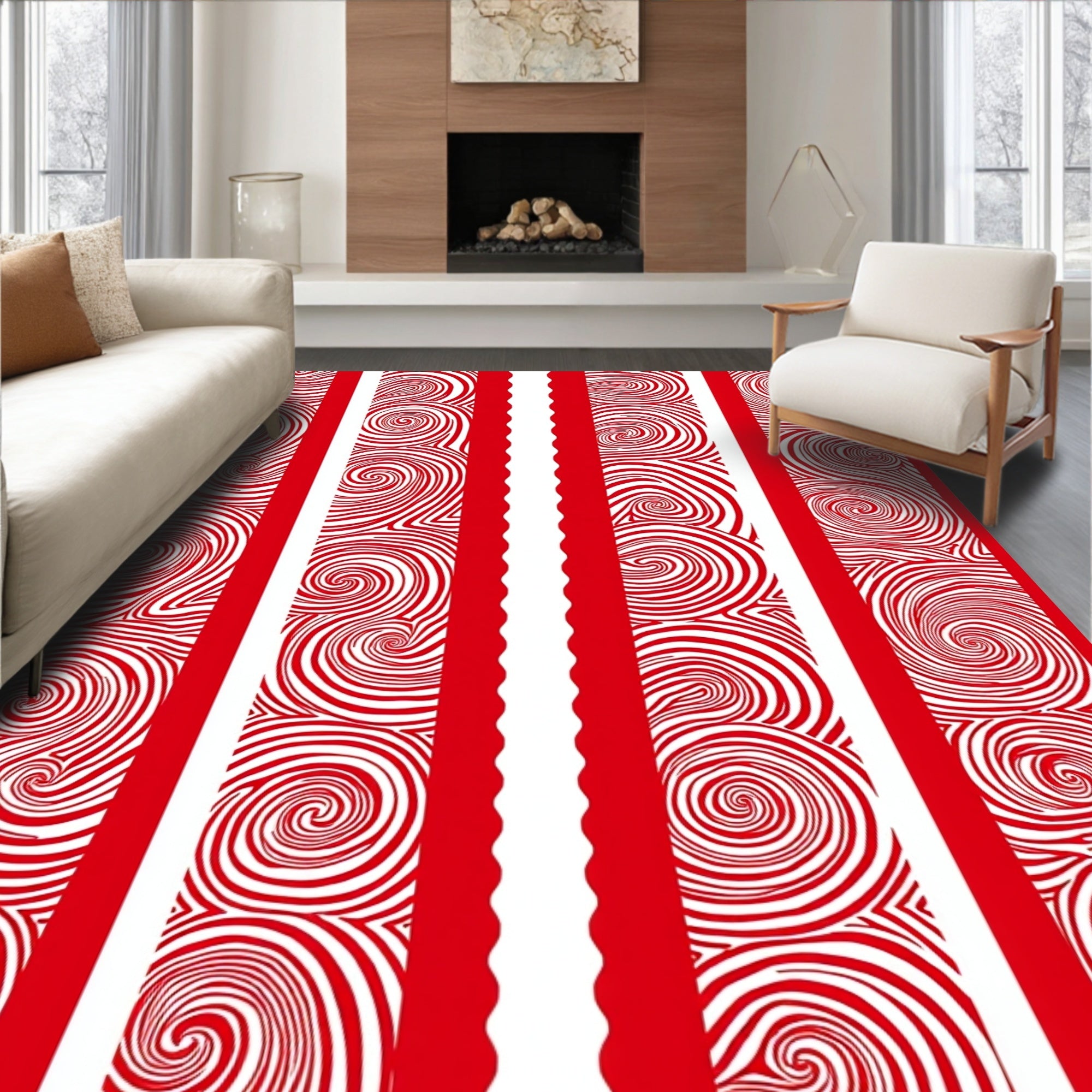 Bold Red Swirl Stripes Rug