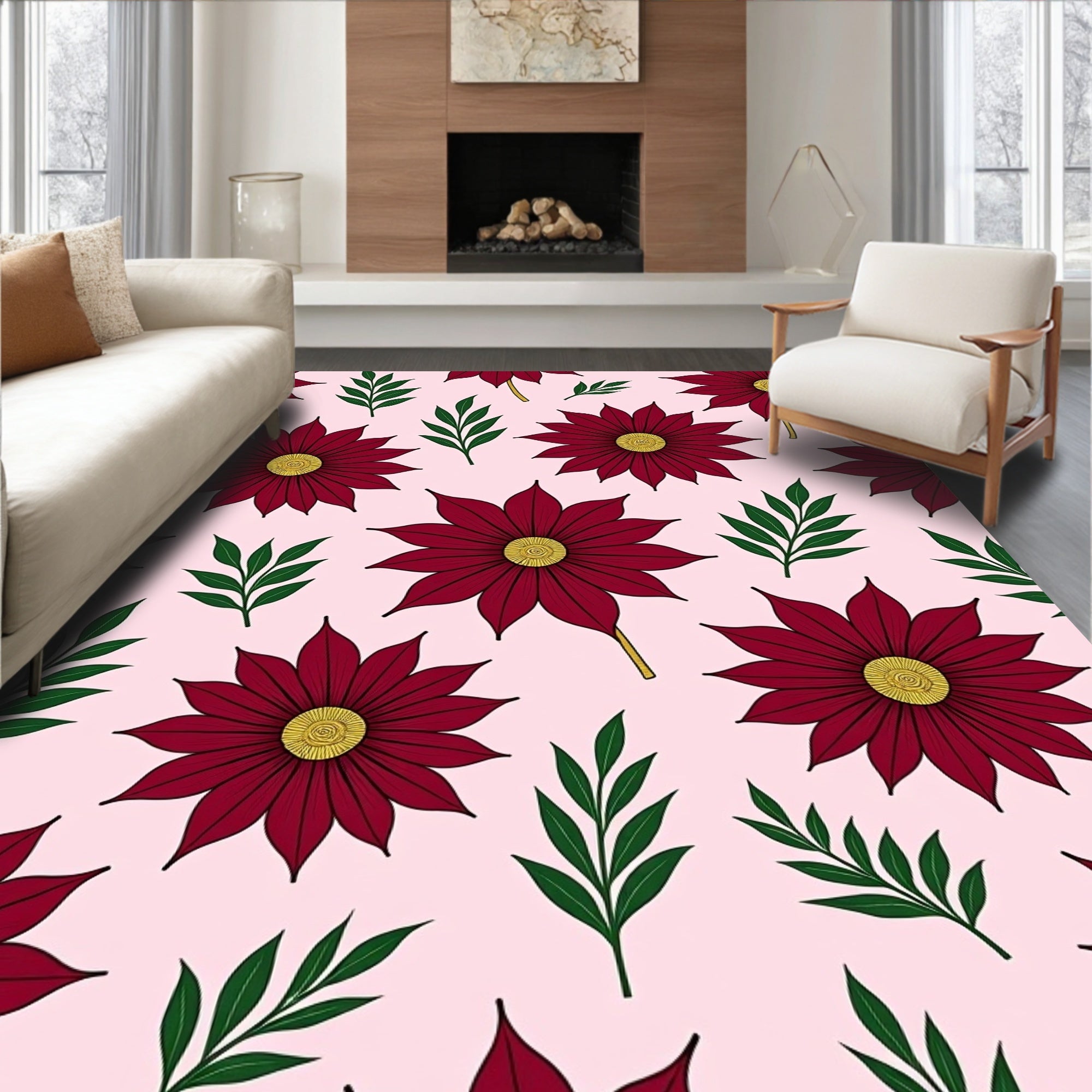 Crimson Floral Sprig Garden Rug