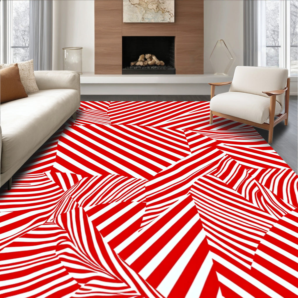 Bold Red Illusory Stripe Rug