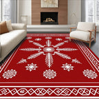 Crimson White Snowflake Starburst Rug