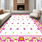 Fuchsia Gold Floral Bordered Medallion Rug