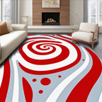 Crimson Swirl Abstract Circular Rug