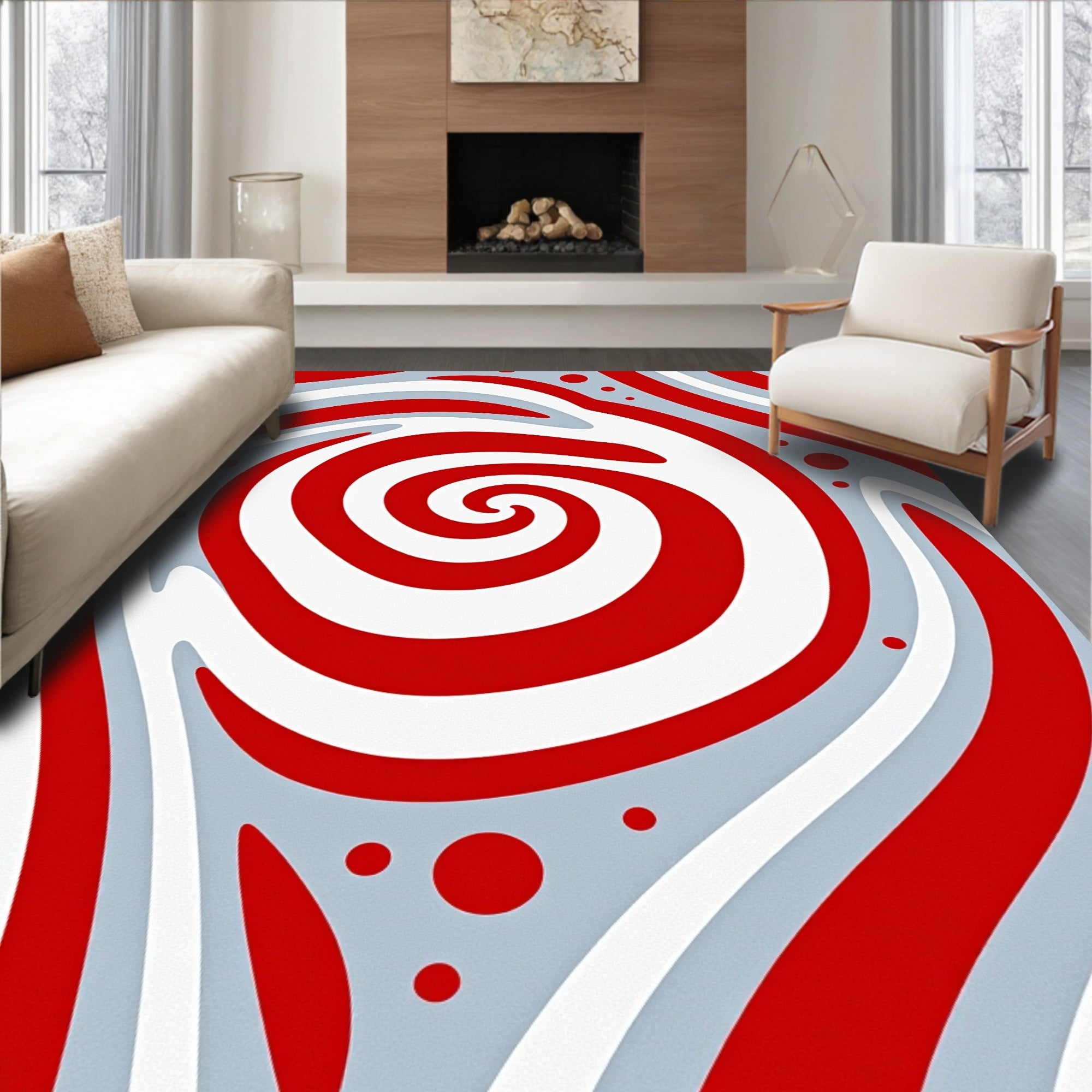 Crimson Swirl Abstract Circular Rug