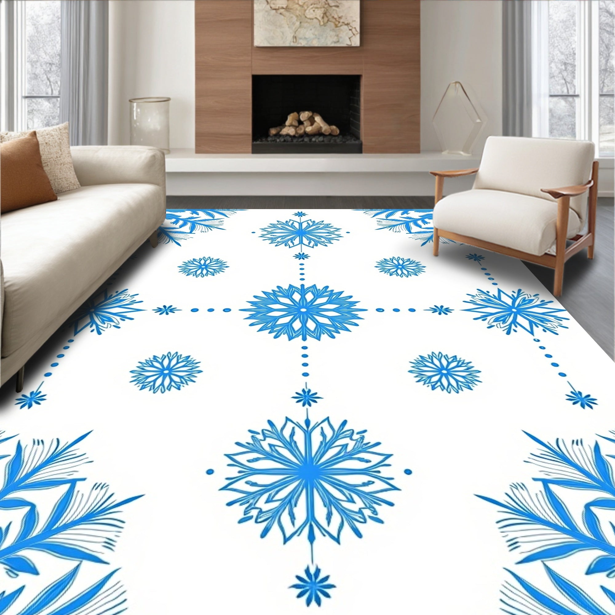 Winter Blue Snowflake Garland Collection Rug