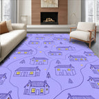 Cozy Blue Houses Starry Night Rug