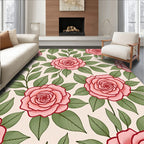 Pink Rose Garden Botanical Motif Rug