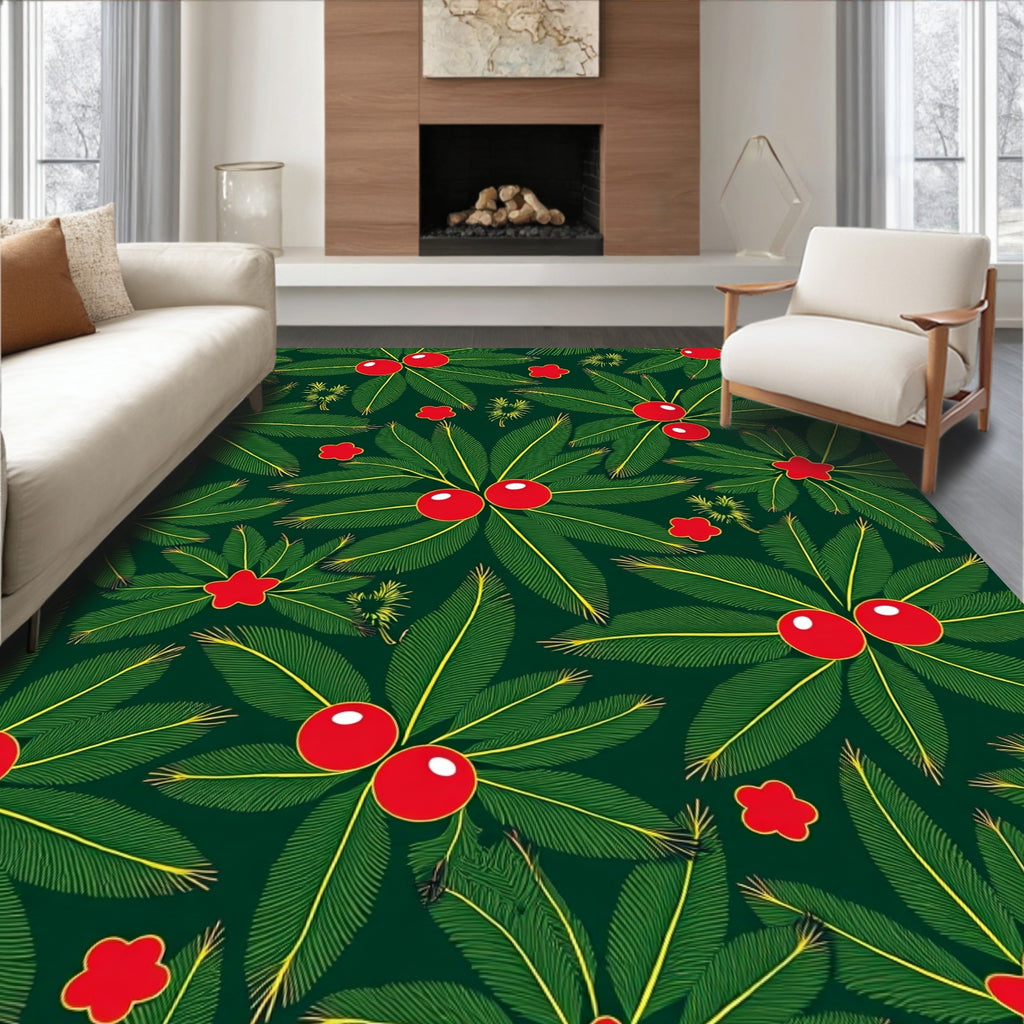 Emerald Green Holly Berry Garland Rug