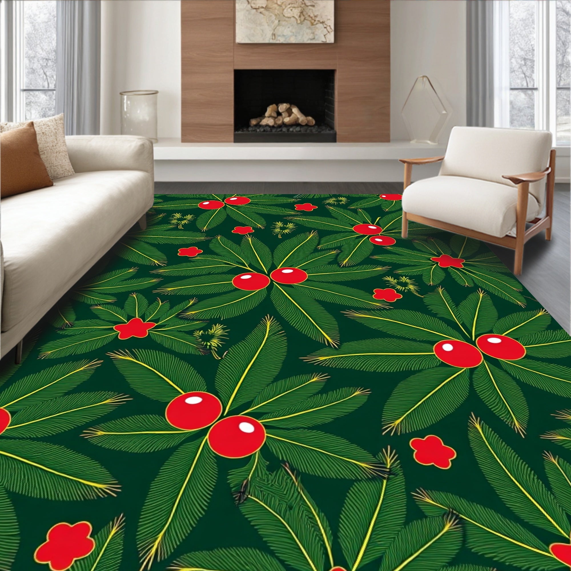 Emerald Green Holly Berry Garland Rug
