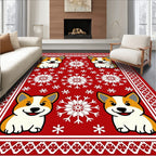 Red Corgi Snowflake Holiday Rug