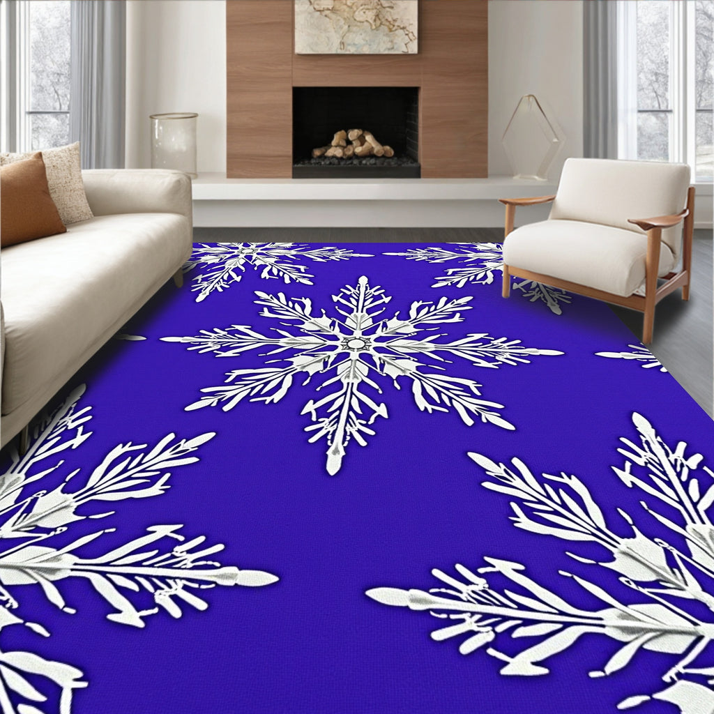 White Snowflakes On Royal Blue Background Rug