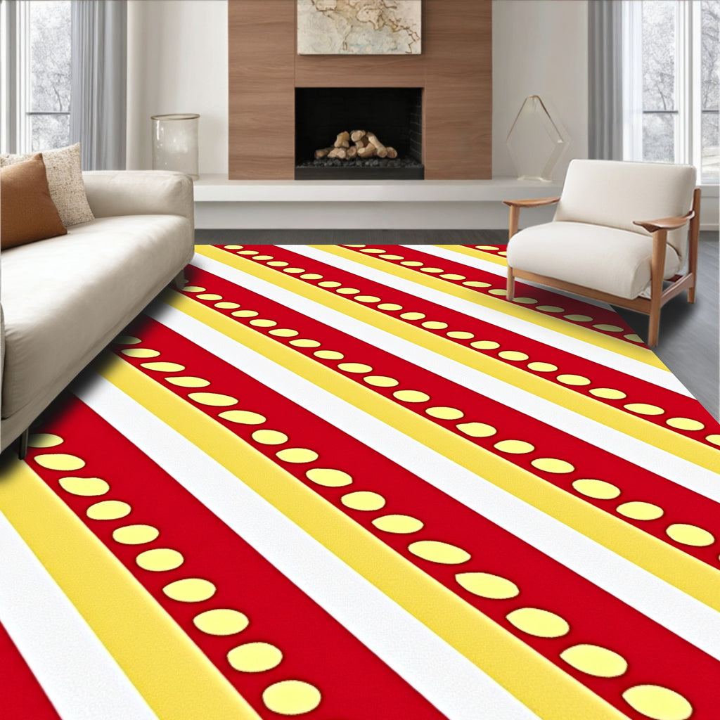 Red Yellow Diagonal Stripe Dot Rug