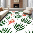 Minimalist Green Leaf Red Flower Rug