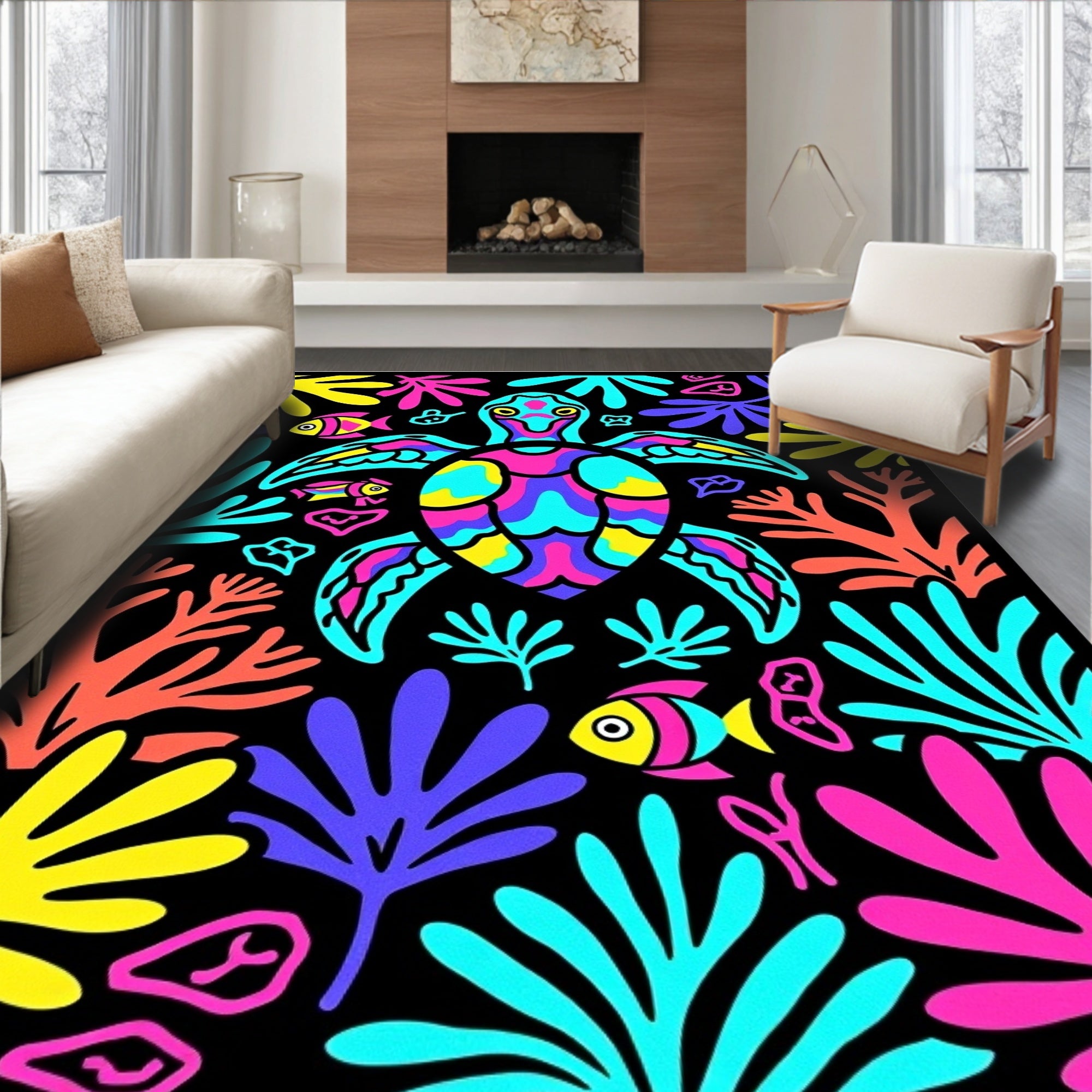 Colorful Sea Turtle Aquatic Life Rug
