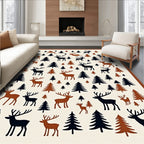 Rustic Deer and Tree Forest Scene Rug
