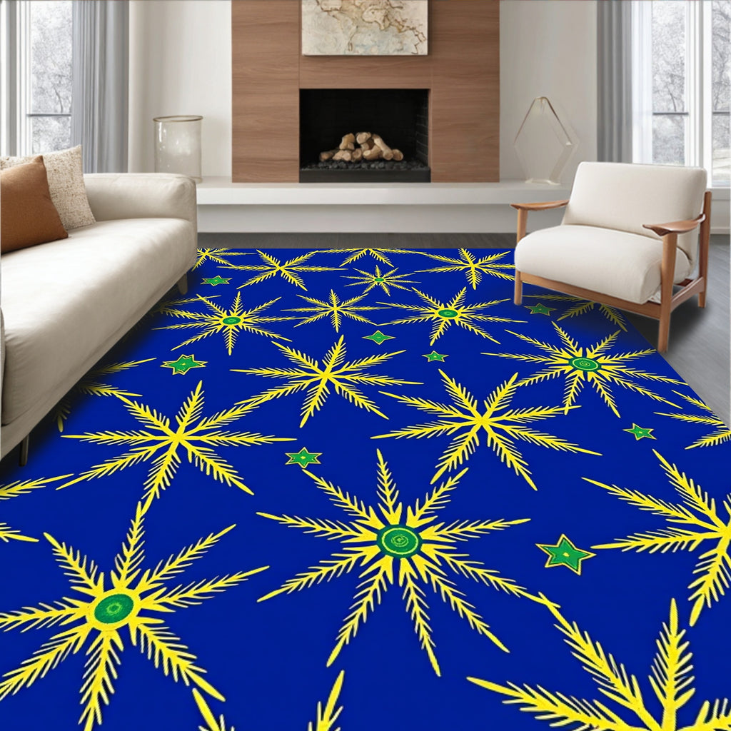 Yellow Starbursts on Royal Blue Background Rug