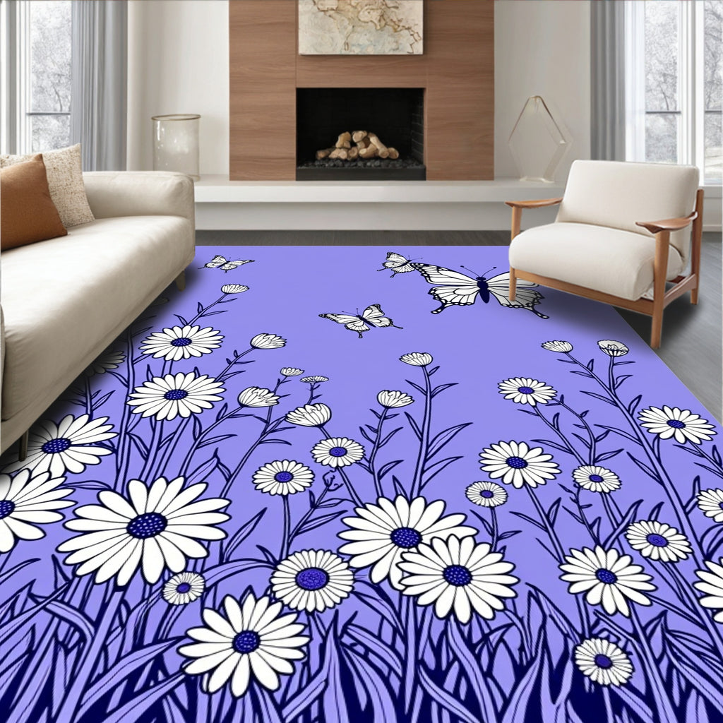 Whimsical Butterflies and Daisies Meadow Rug