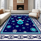 Snowman Snowflake Navy Blue Border Rug