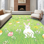 Whimsical White Bunnies Yellow Eggs Meadow Rug