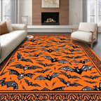 Halloween Orange Black Flying Bats Rug