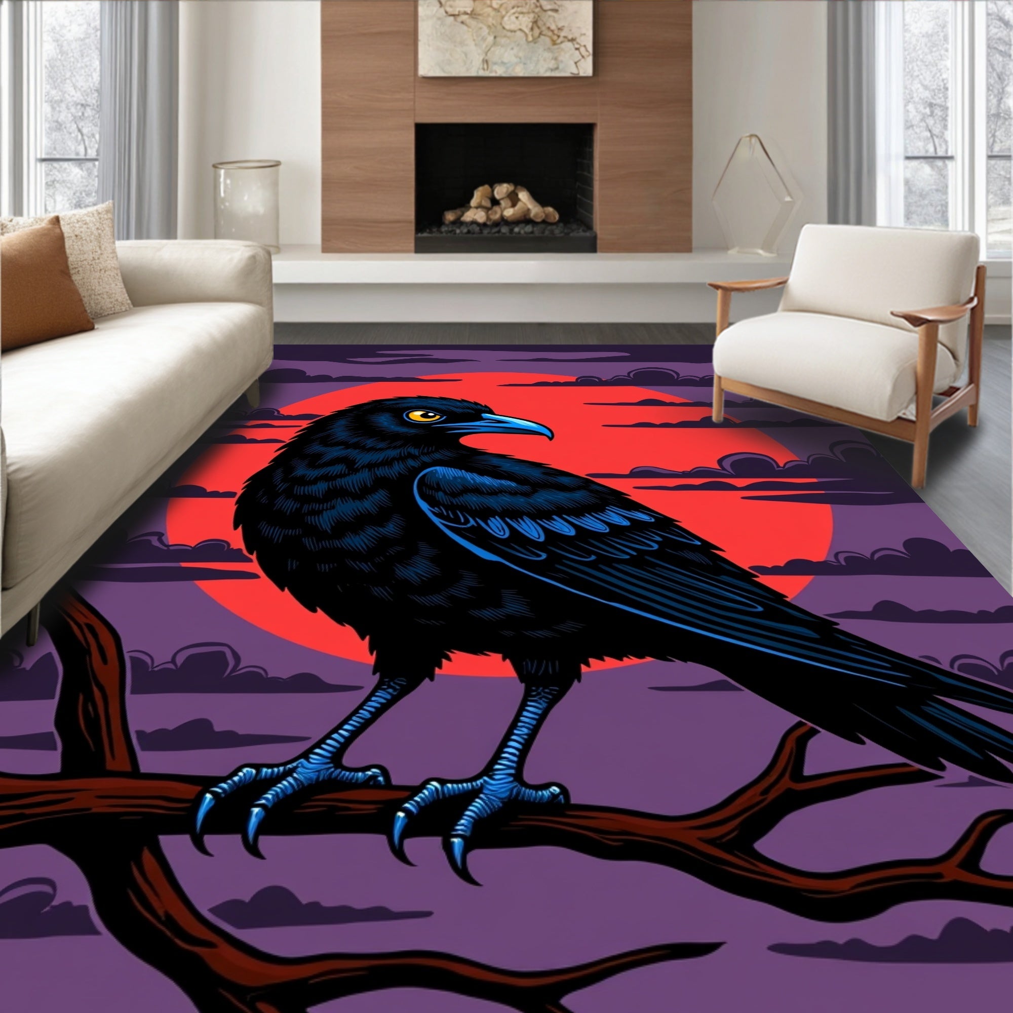 Dark Raven Crimson Sun Clouds Rug