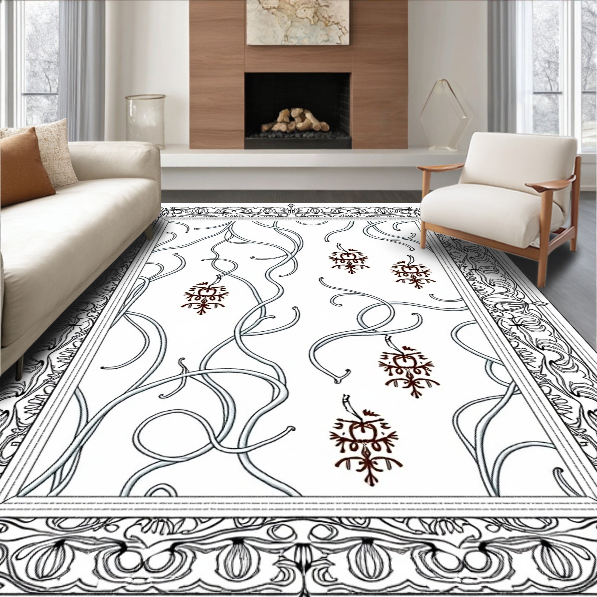 Art Nouveau Vine And Orb Border Rug