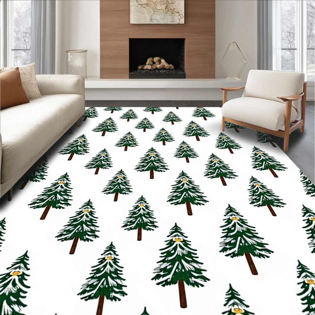 Evergreen Tree Forest Winter Rug