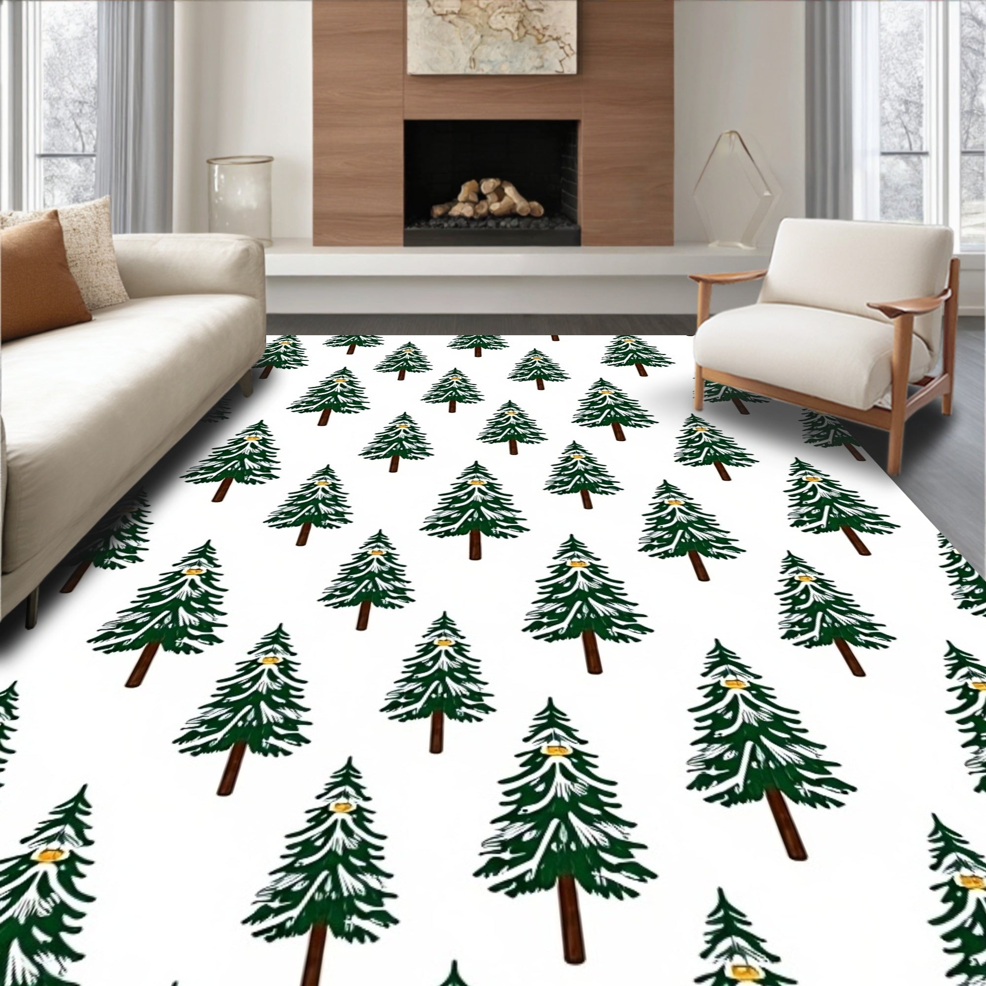Evergreen Tree Forest Winter Rug