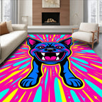 Vibrant Blue Grinning Dog Burst Rug