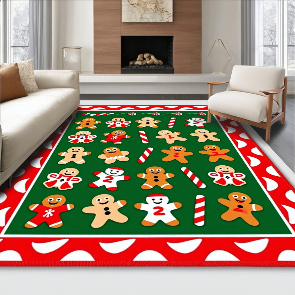 Holiday Gingerbread Man Candy Cane Polka Dot Rug