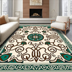 Emerald Brown Ivory Scroll Medallion Rug