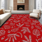 White Botanical Sketch On Red Rug