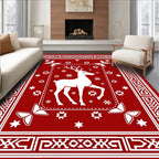 Crimson Deer Butterfly Snowflakes Tassel Border Rug