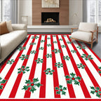 Red White Stripe Festive Holly Rug