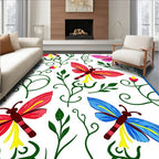 Whimsical Crimson Blue Butterfly Garden Rug