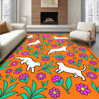 Whimsical White Dogs Floral Garden Rug