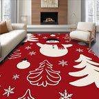 Cheerful Red Snowman Christmas Tree Snowflakes Rug