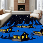 Midnight Blue Starry Village Houses Rug