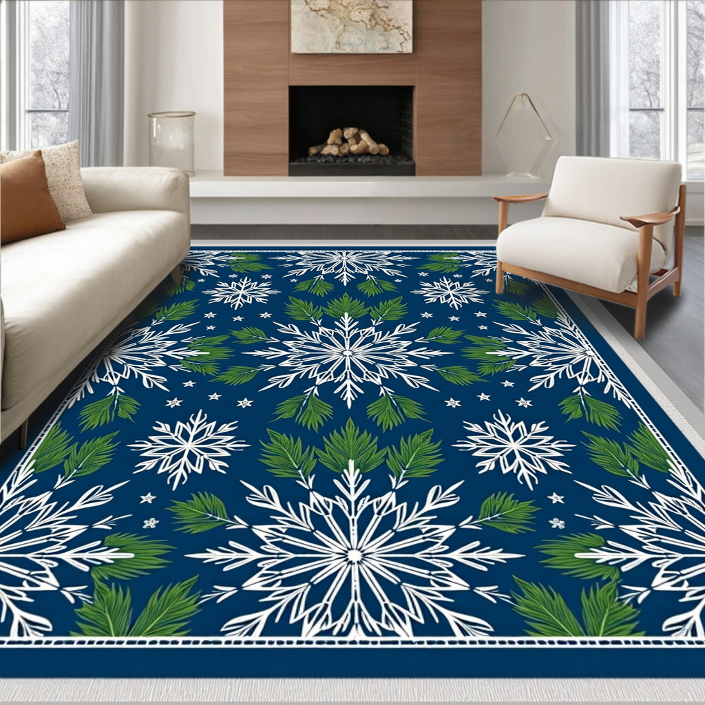Navy Blue Snowflake Pine Needle Gala Rug
