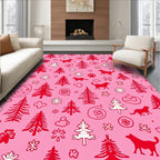 Red Pine Trees and Dogs Whimsical Pink Rug