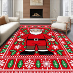 Red Santa Claus Holly Snowflake Christmas Rug
