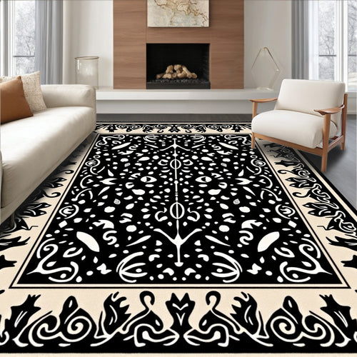 Black cream organic scrollwork medallion Rug