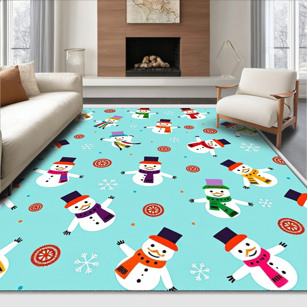 Playful Snowman Winter Snowflakes Rug